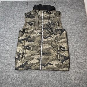 Ecko Unltd Camo Puffer Vest Mens L Green Hooded Quilted Zip Up Casual Streetwear